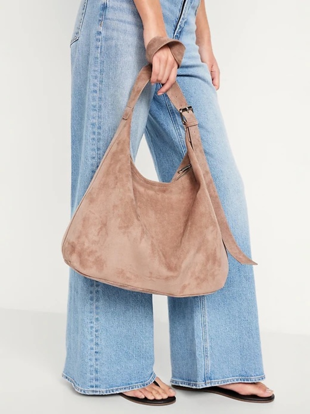 Oversized Faux Suede Hobo Bag Taupe Brown Slouchy Shoulder Bag- Old Navy - Picture 8 of 9